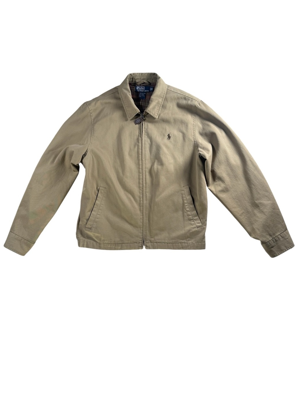 Polo Ralph Lauren Harrington Jacket Men’s Medium Beige Plaid Lined Vintage Zip